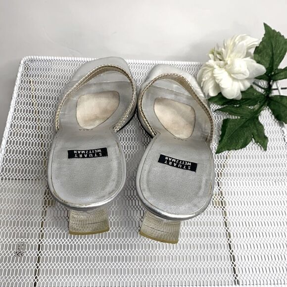 Stuart Weitzman SPELLBOUND Crystal Rhinestone Clear Sandals Lucite Heel 7.5AA - Picture 4 of 15